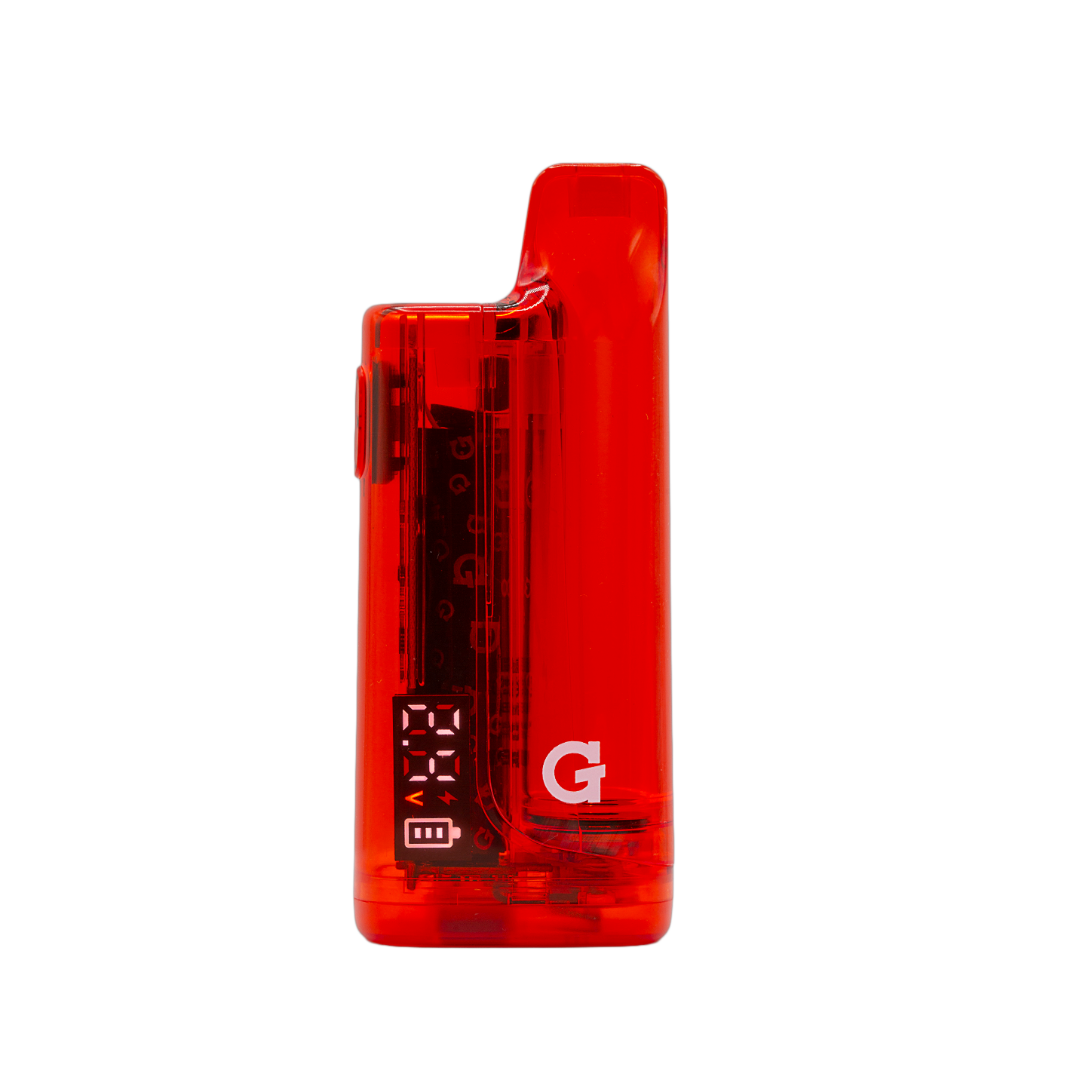 G Pen Hydout 510 Battery in Red Translucent finish with an active digital display showing current voltage settings.