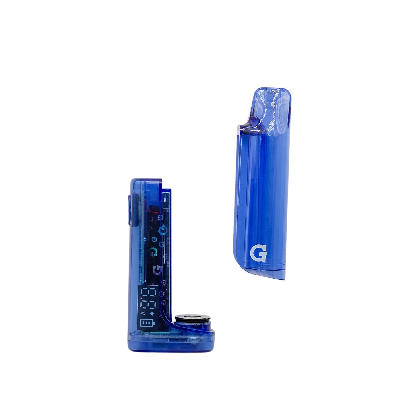 G Pen Hydout 510 battery in Blue Translucent with the protective magnetic cover removed to reveal the cartridge port.