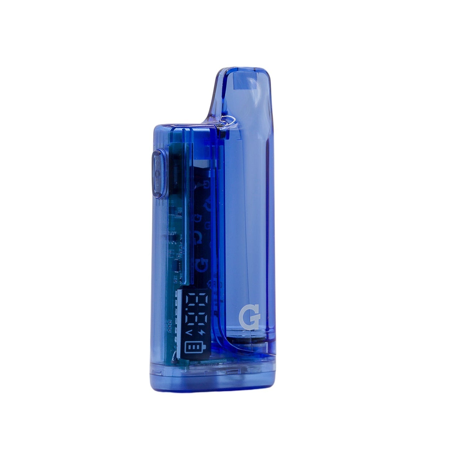 G Pen Hydout Blue Translucent 510 battery showing the internal battery cell and circuit board through the transparent casing.
