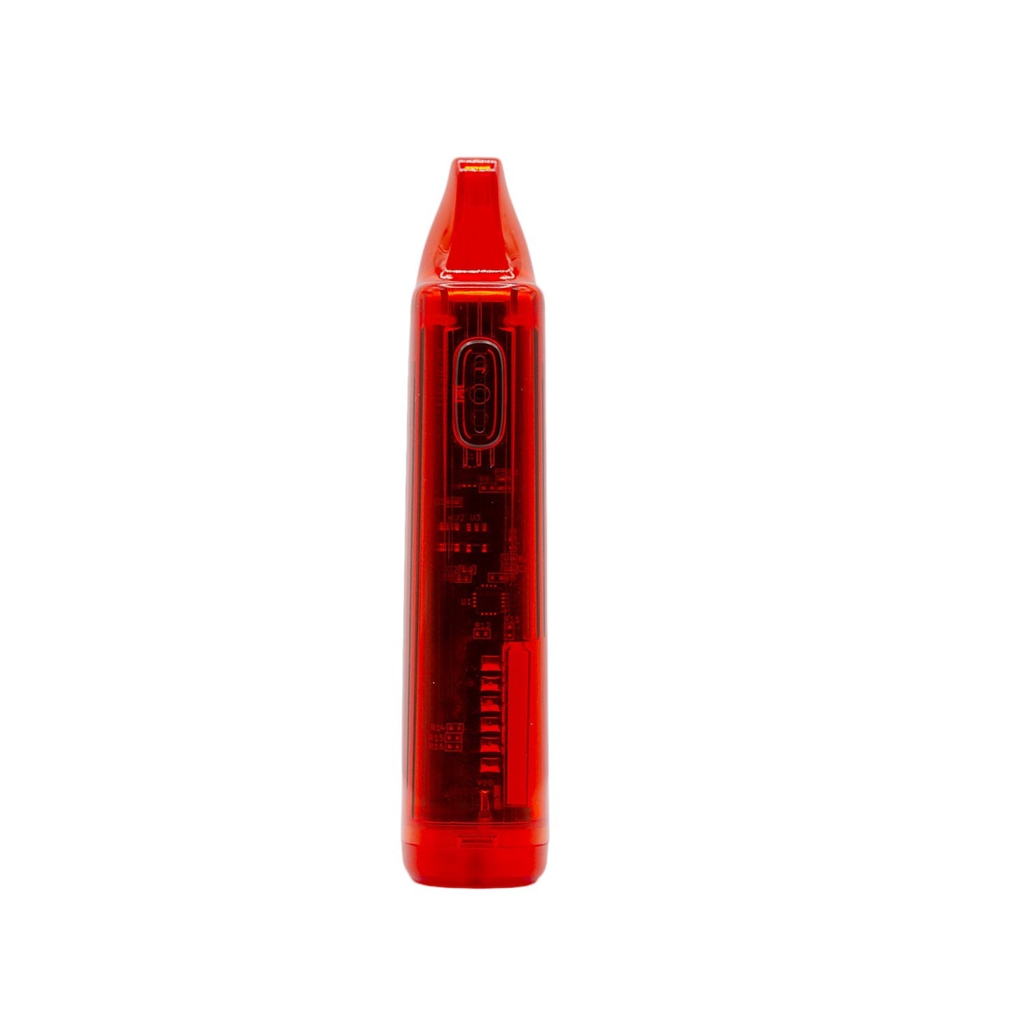 Vertical side profile of the G Pen Hydout Red Translucent showing button, emphasizing the ergonomic, button-free draw-activated design.