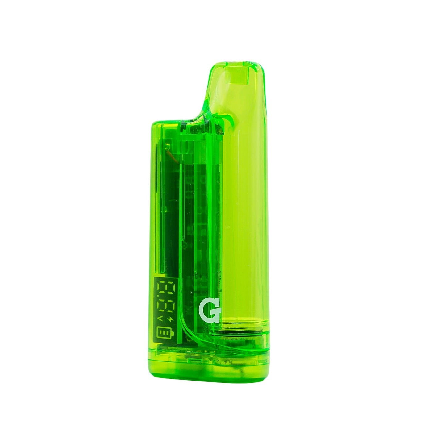 G Pen Hydout Green Translucent 510 battery at an angle, showcasing the high-clarity transparent green housing.