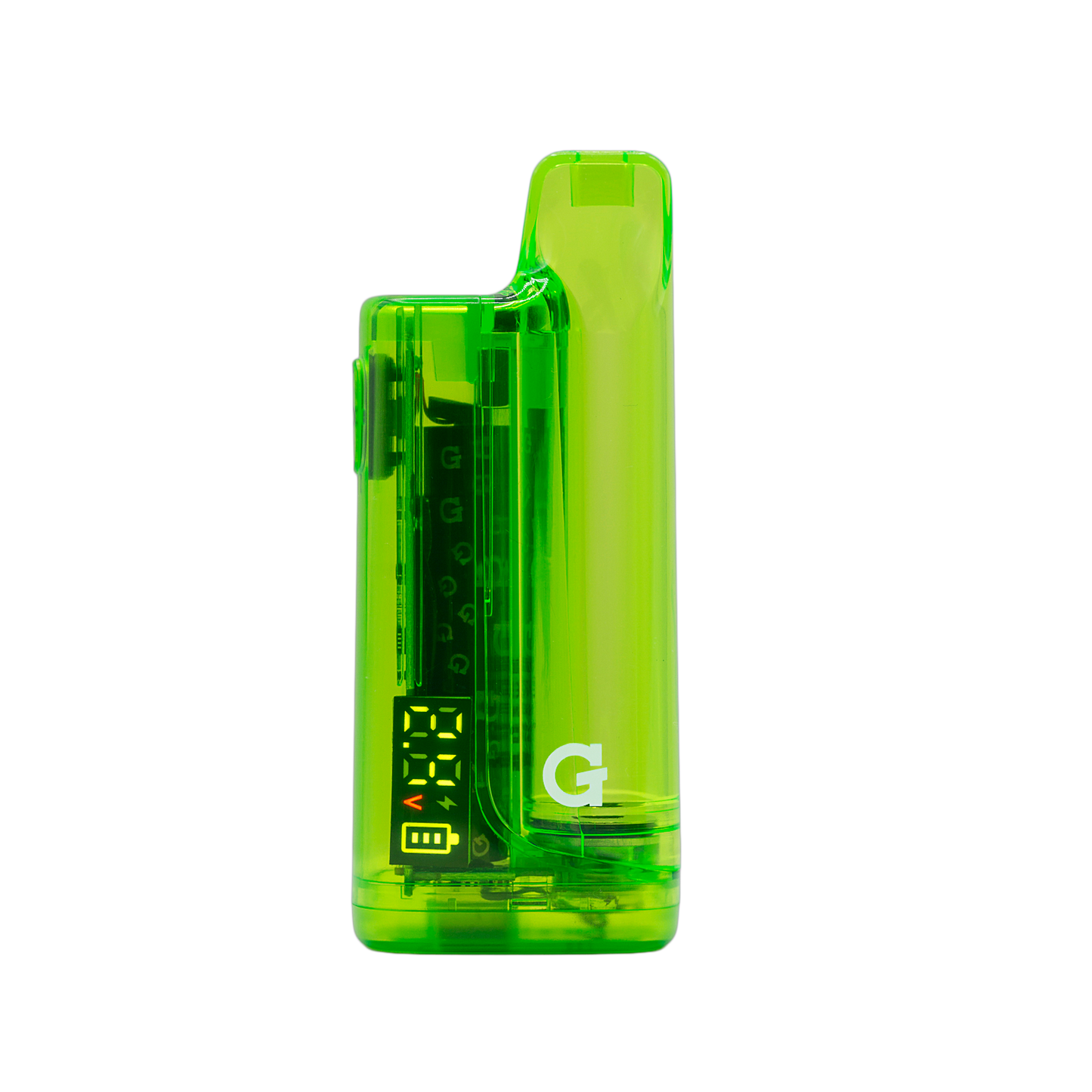 G Pen Hydout 510 Battery in Green Translucent finish with an active digital display showing current voltage settings.