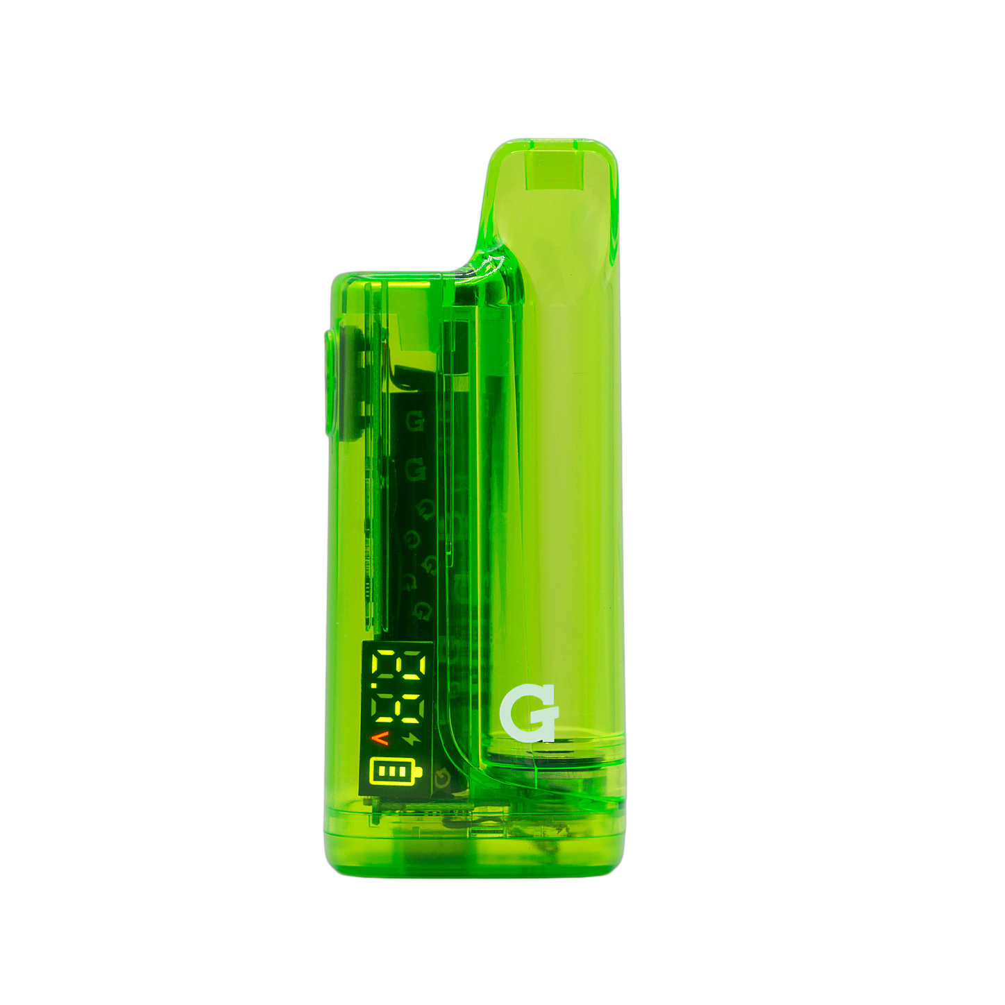 G Pen Hydout 510 Battery in Green Translucent finish with an active digital display showing current voltage settings.