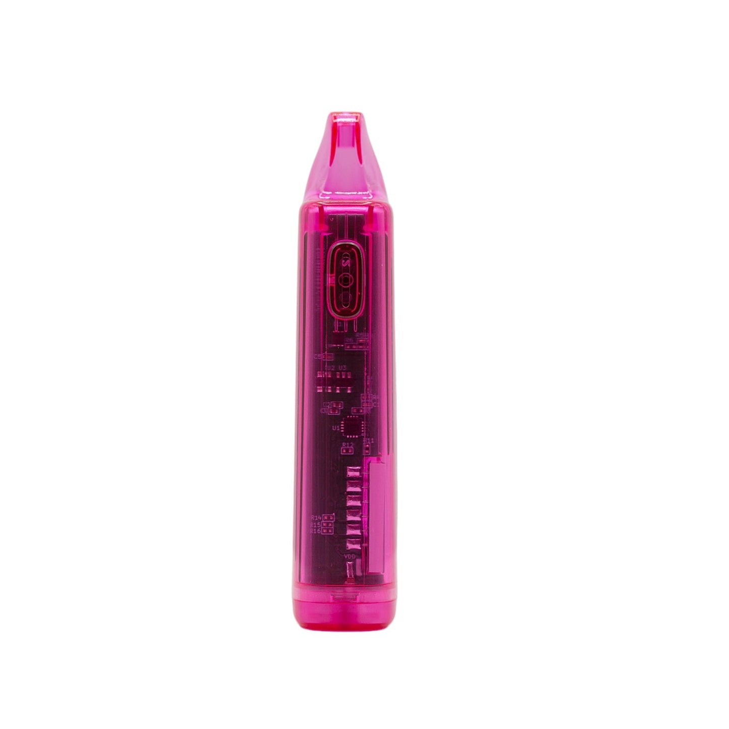 Vertical front-facing profile of the G Pen Hydout Pink Translucent, highlighting the internal lithium-ion battery and circuitry.