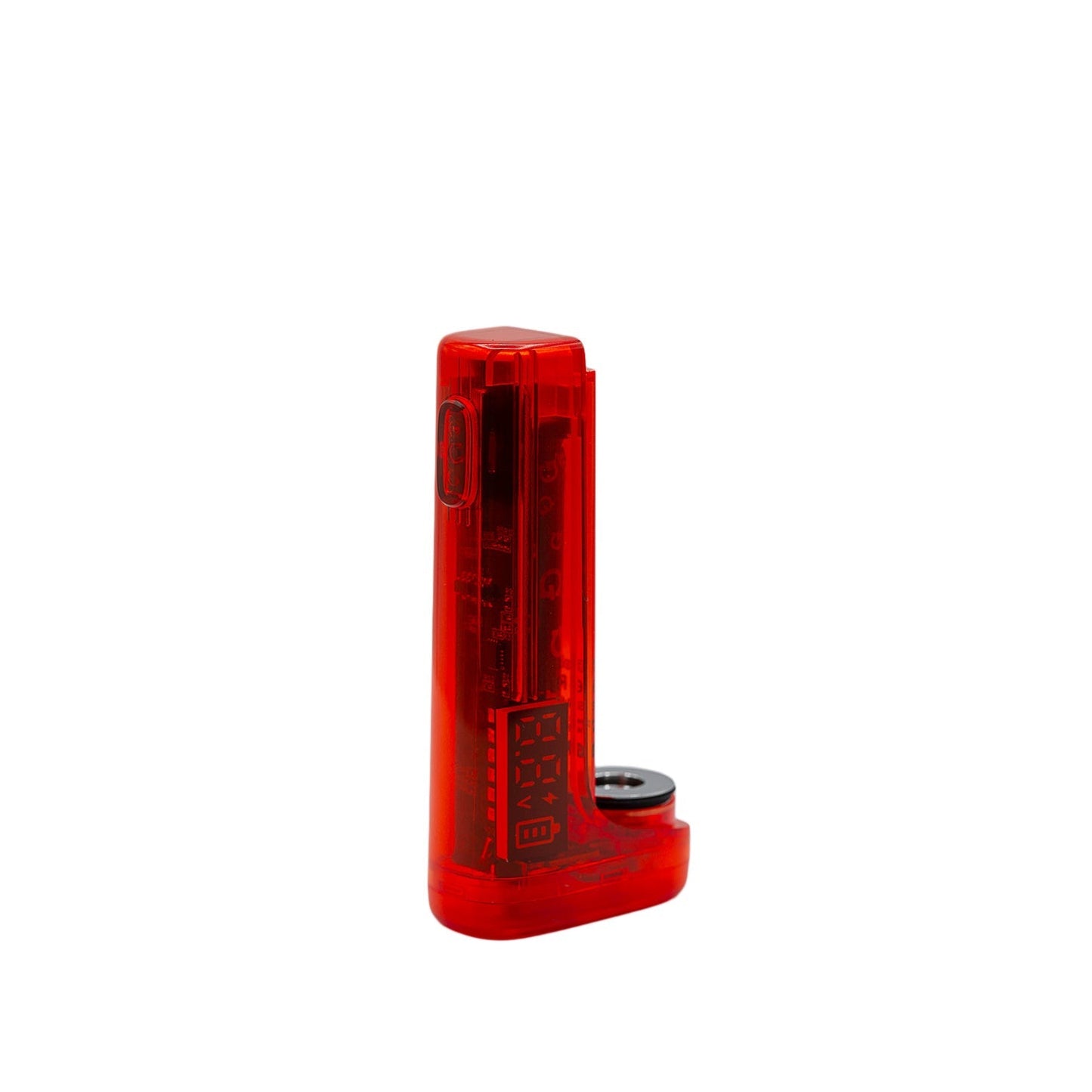 Profile view of the G Pen Hydout Red Translucent base with the magnetic cap removed, showing the universal 510-thread connection.