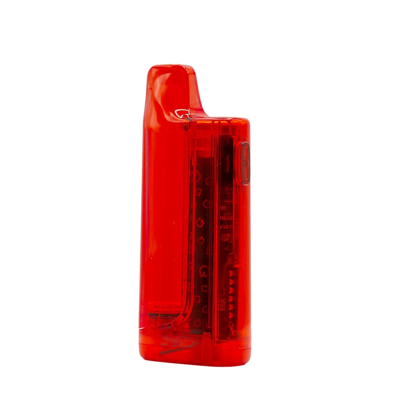 Three-quarter rear view of the G Pen Hydout Red Translucent, illustrating the "no-rattle" internal construction and seamless magnetic closure.