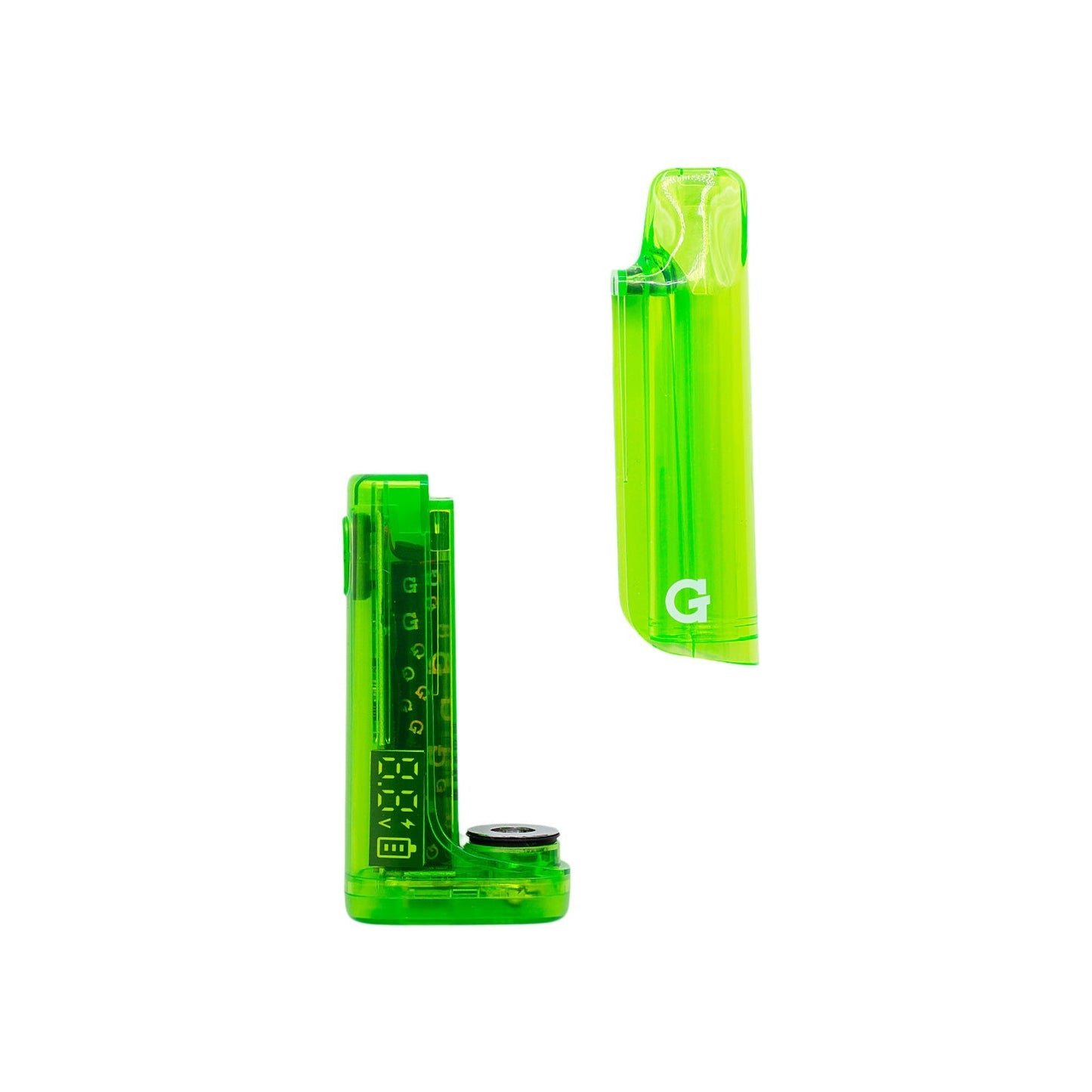 G Pen Hydout 510 battery in Green Translucent with the magnetic protective cover removed to show the cartridge docking port.