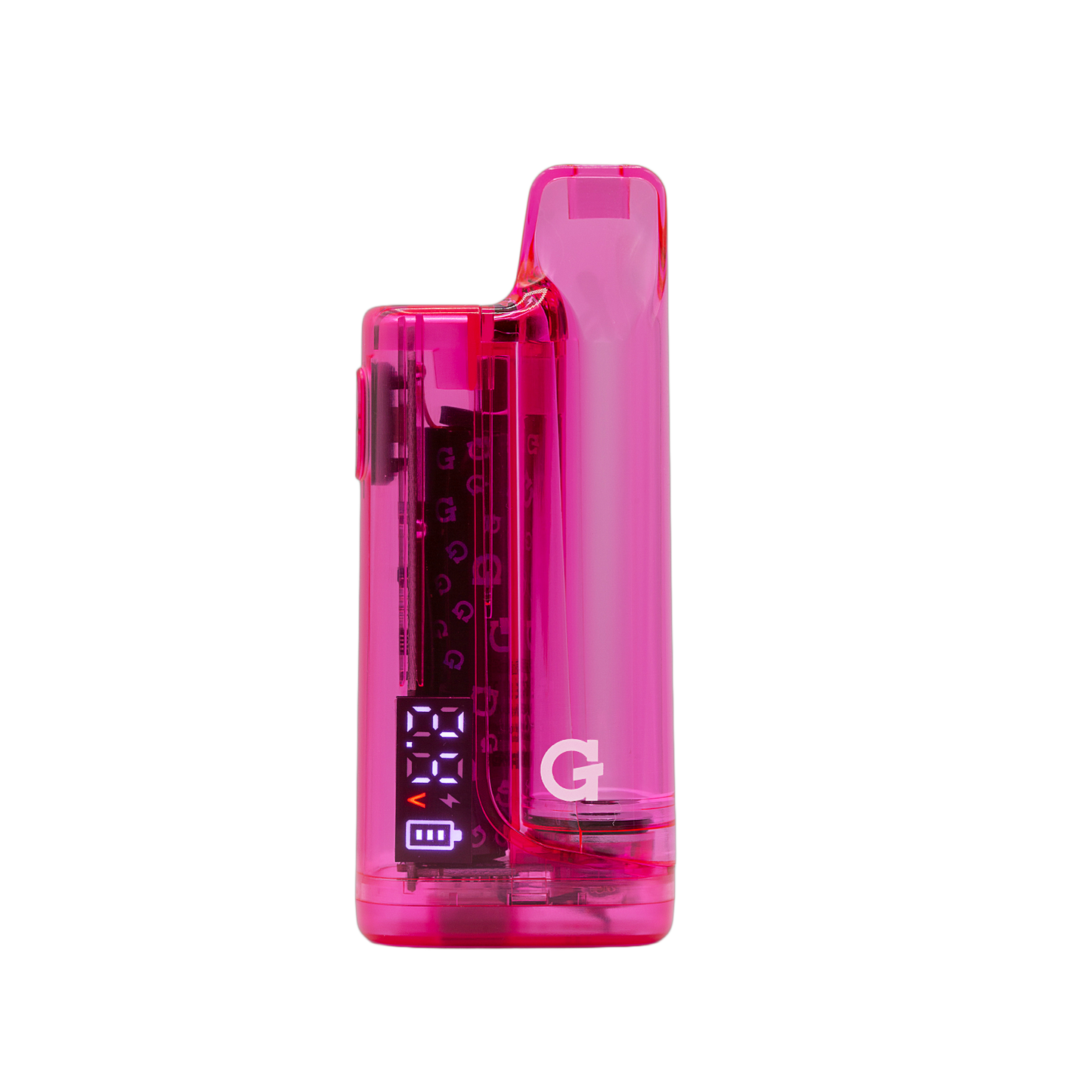 G Pen Hydout 510 Battery in Pink Translucent finish featuring an active digital display showing voltage settings.