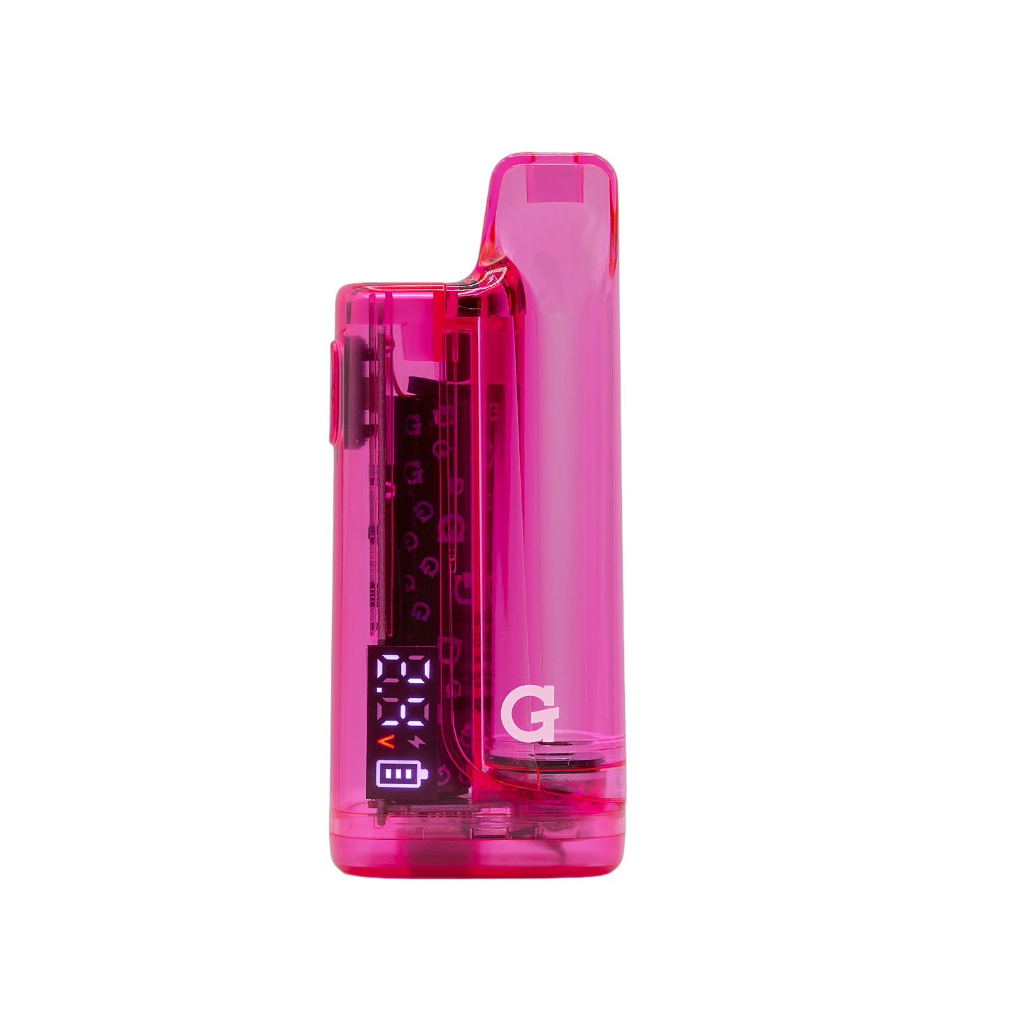 G Pen Hydout 510 Battery in Pink Translucent finish featuring an active digital display showing voltage settings.