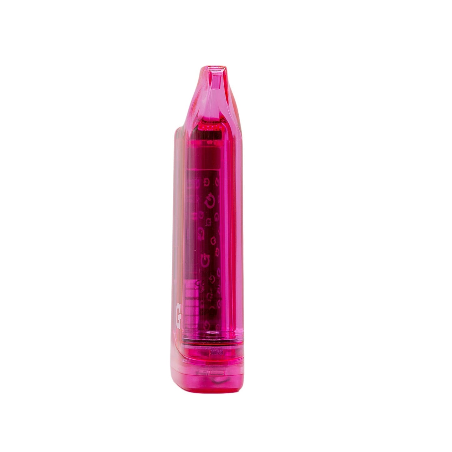 Vertical side view of the G Pen Hydout Pink Translucent 510 battery showing the integrated draw-activated mouthpiece.