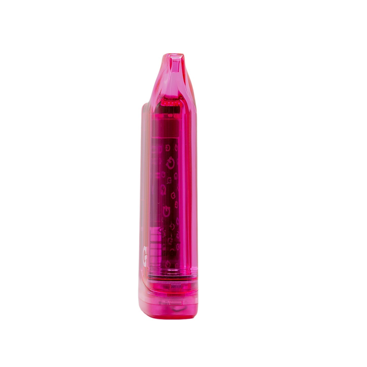 Vertical side view of the G Pen Hydout Pink Translucent 510 battery showing the integrated draw-activated mouthpiece.
