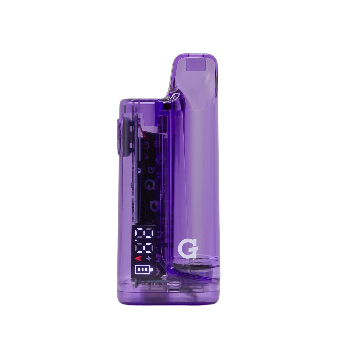G Pen Hydout 510 Battery in Purple Translucent finish with a digital display showing voltage and battery levels.