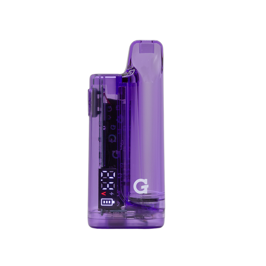 G Pen Hydout 510 Battery in Purple Translucent finish with a digital display showing voltage and battery levels.