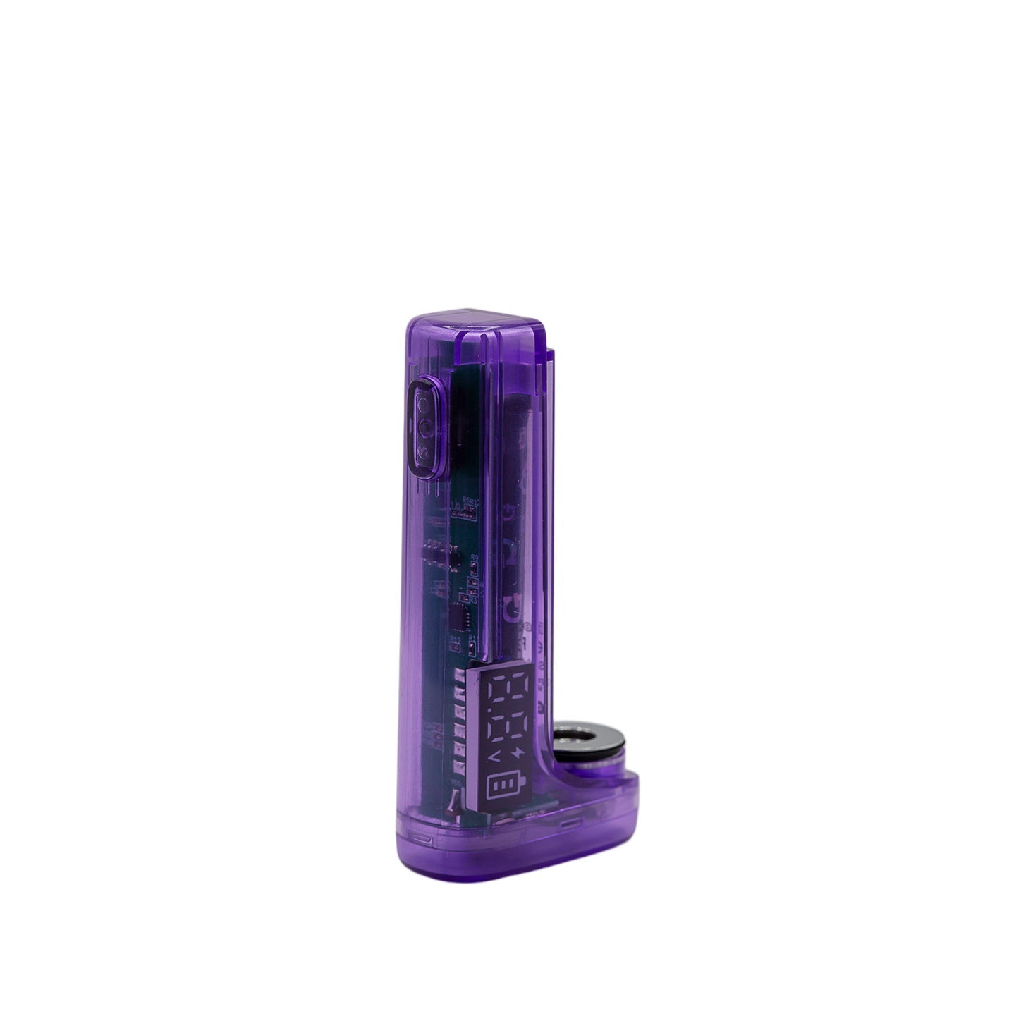 Angled view of the G Pen Hydout Purple Translucent base highlighting the magnetic docking points for the conceal cover and power button