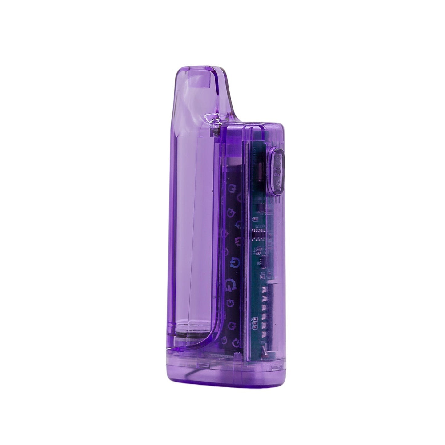 Back view of the G Pen Hydout Purple Translucent 510 battery showing the uniform "Atomic Purple" finish and power button 