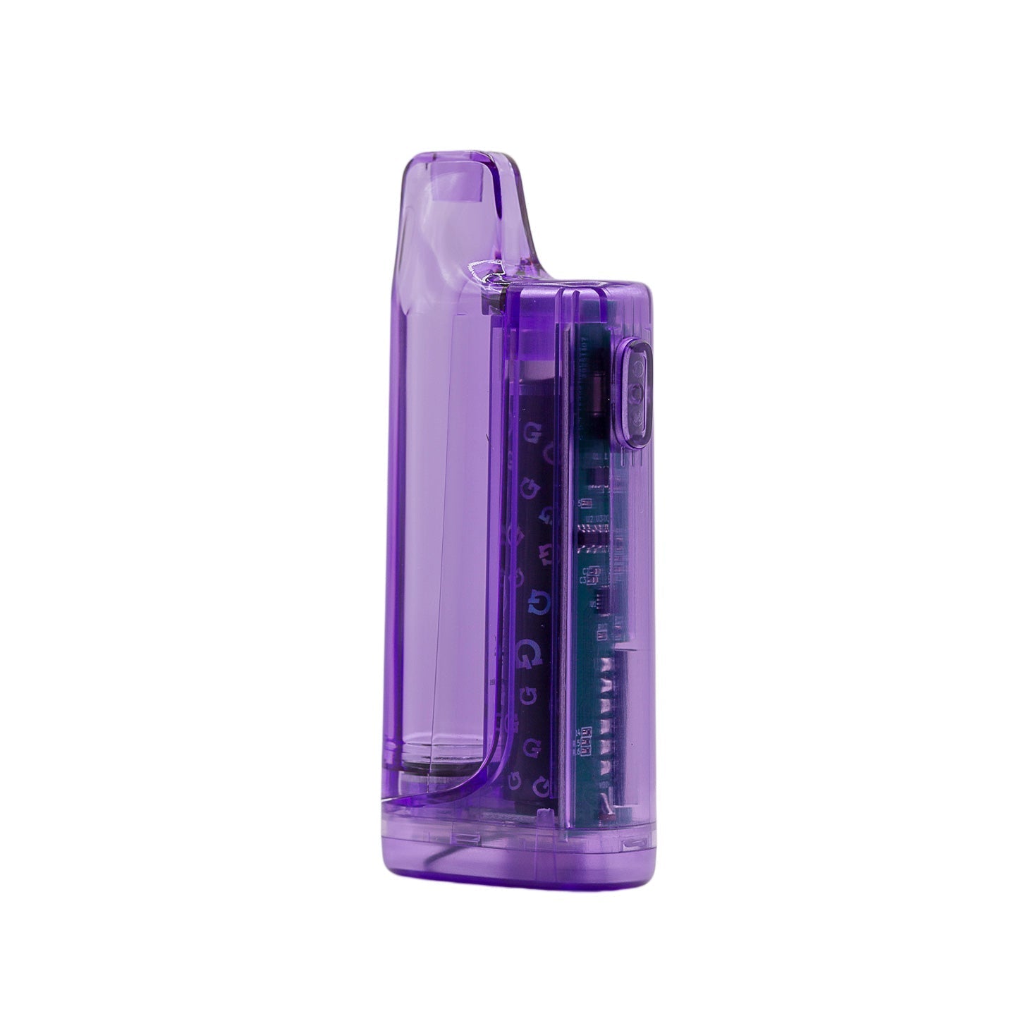 Back view of the G Pen Hydout Purple Translucent 510 battery showing the uniform "Atomic Purple" finish and power button 