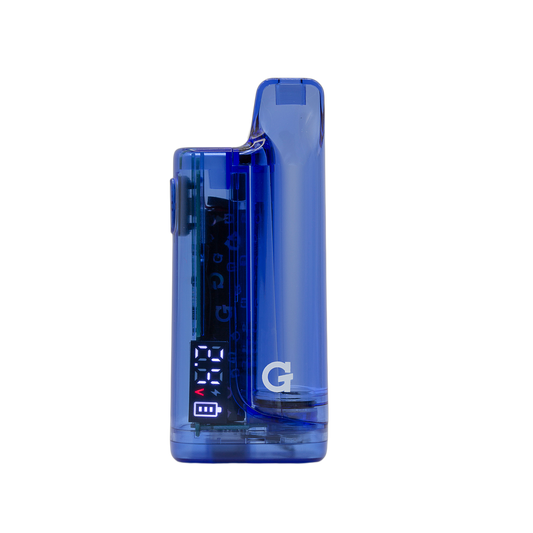 G Pen Hydout 510 Battery in Blue Translucent finish featuring an active digital display showing voltage settings.