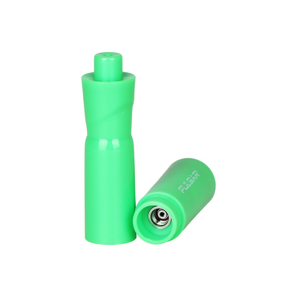 Green Pulsar 510 Hall Pass Vaporizer unit and cap separated to show the universal 510-thread connector.