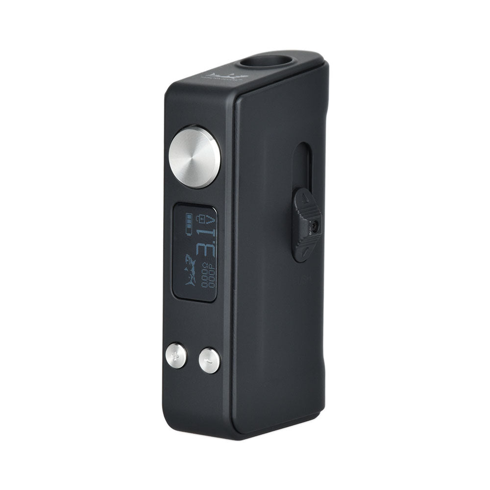 A focused front-facing studio shot of The Shiv by Hamilton Devices in Matte Black. The image highlights its heavy-duty, tactical rectangular chassis, the circular main firing button located directly above the clear digital OLED screen interface, and the clean matte black soft-touch finish.