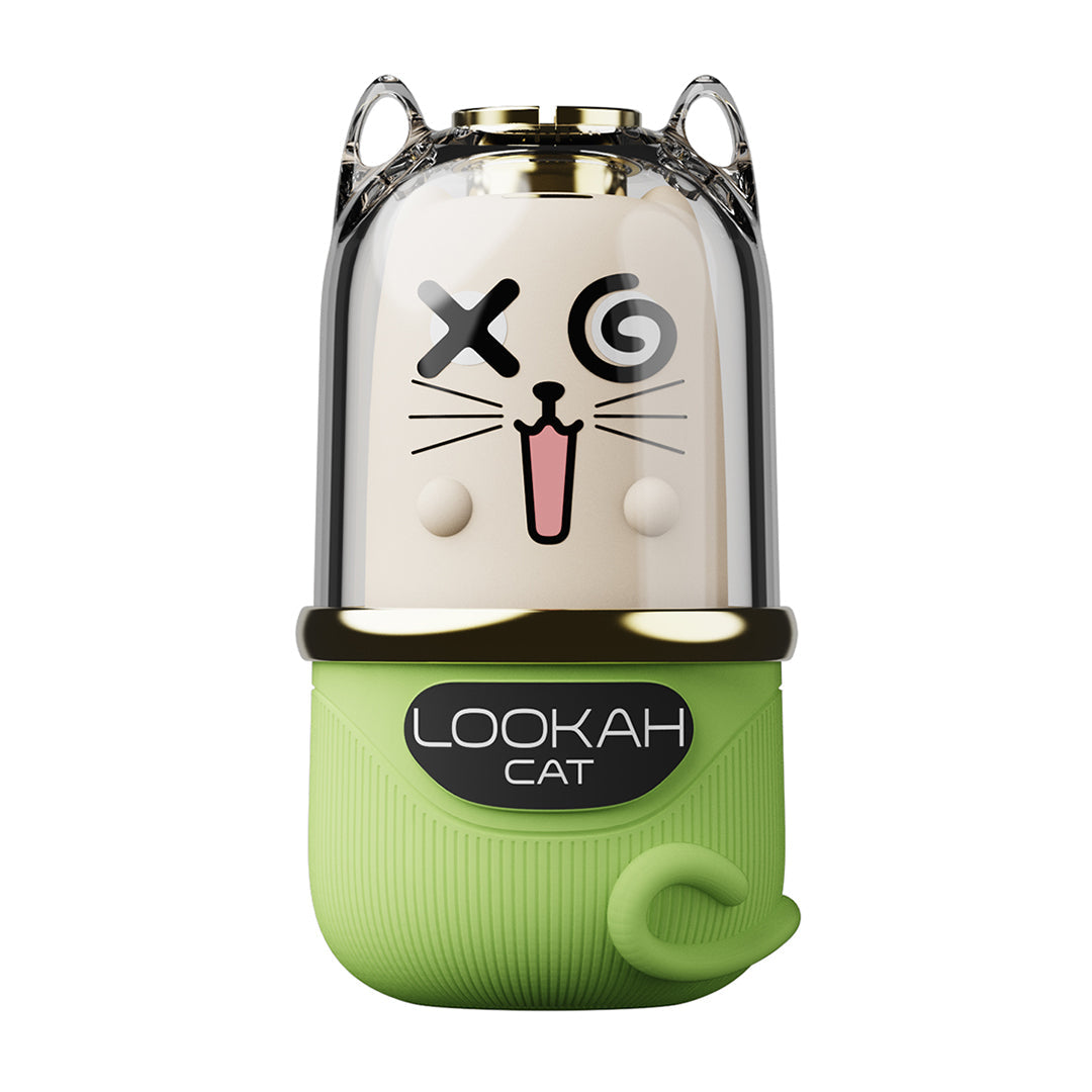 Green LOOKAH Cat 510 vape battery front view with cat faces and ears 