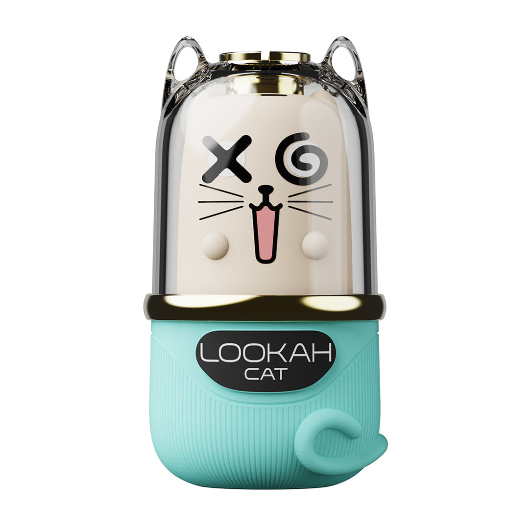 LOOKAH Cat 510 vaporizer battery in cyan teal color front view displaying cat face and cat ears along with "LOOKAH Cat" logo
