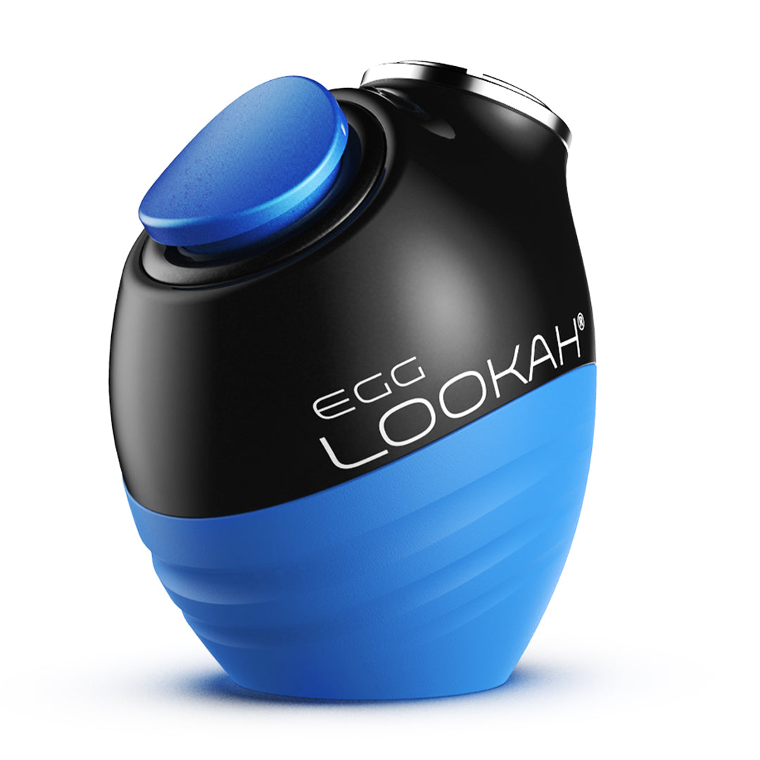 LOOKAH Egg 510-thread battery in Blue, featuring a unique upright-standing design and a vibrant LED display for variable voltage tracking.
