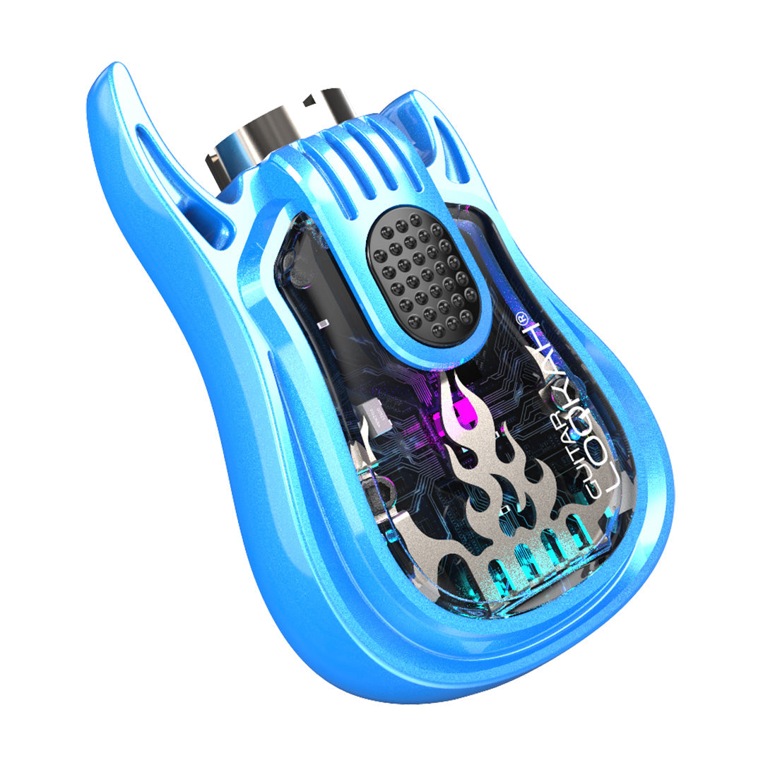 LOOKAH Guitar 510-thread vaporizer in Blue, illustrating the compact 39.5mm frame and universal compatibility with oil cartridges.
