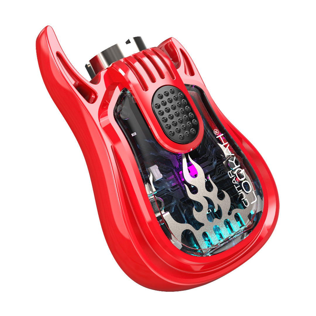 LOOKAH Guitar 510-thread battery in a bold Red finish, featuring the signature guitar-pick shape and 4-level LED battery life indicator.