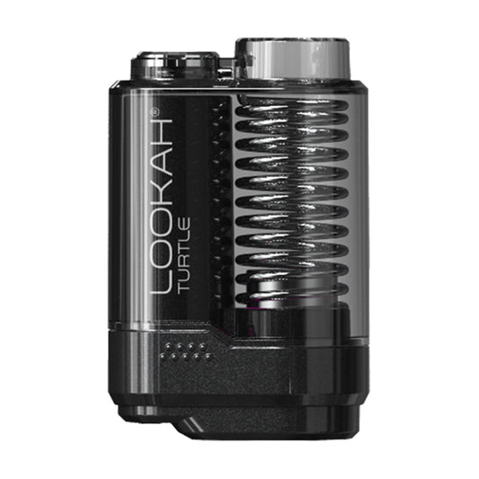 LOOKAH Turtle Vaporizer in Black, showing the compact protective "shell" design and the magnetic cover that conceals 510-thread cartridges.