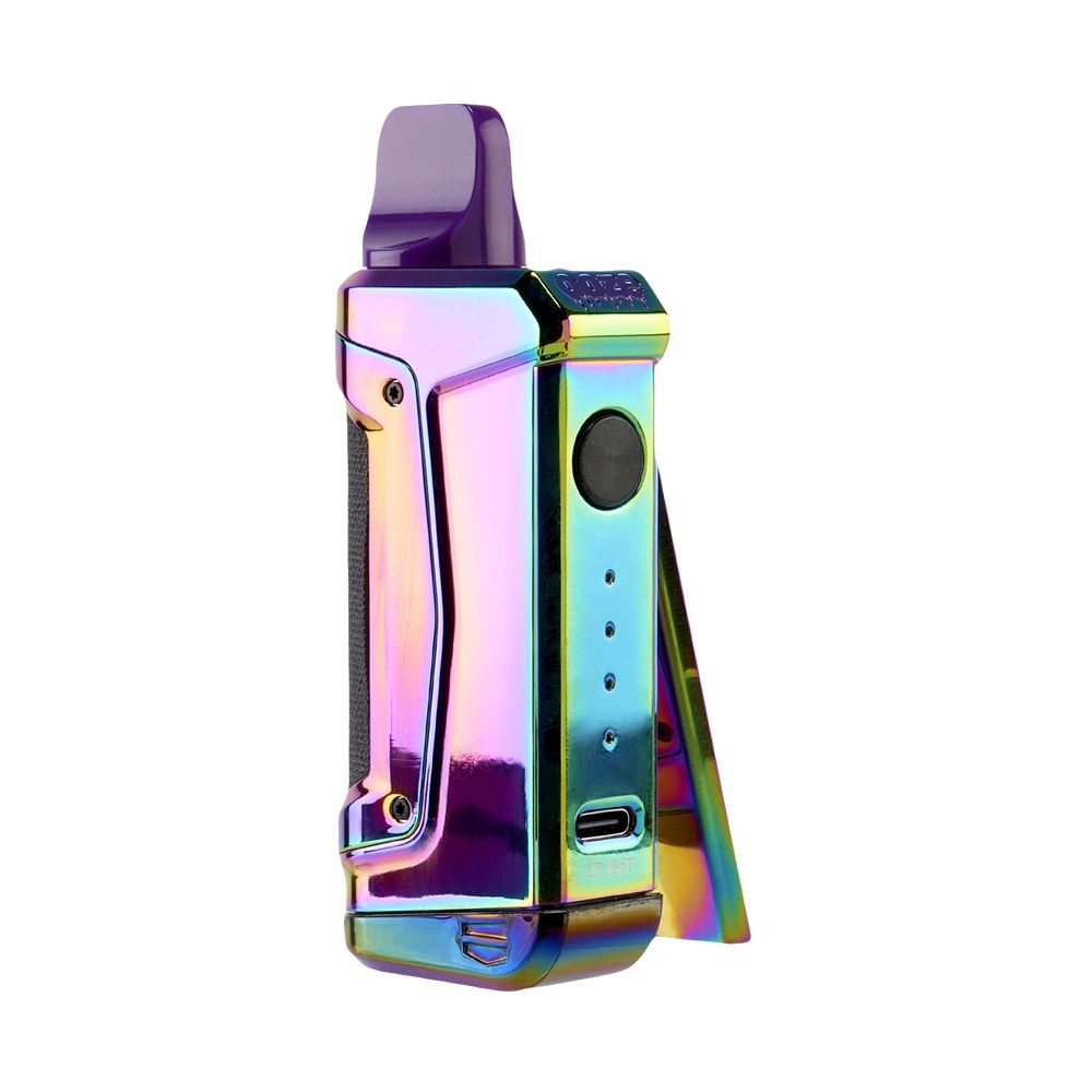 The Ooze Duplex 2 in Rainbow, demonstrating the vibrant, heat-treated finish on the multi-functional vape.