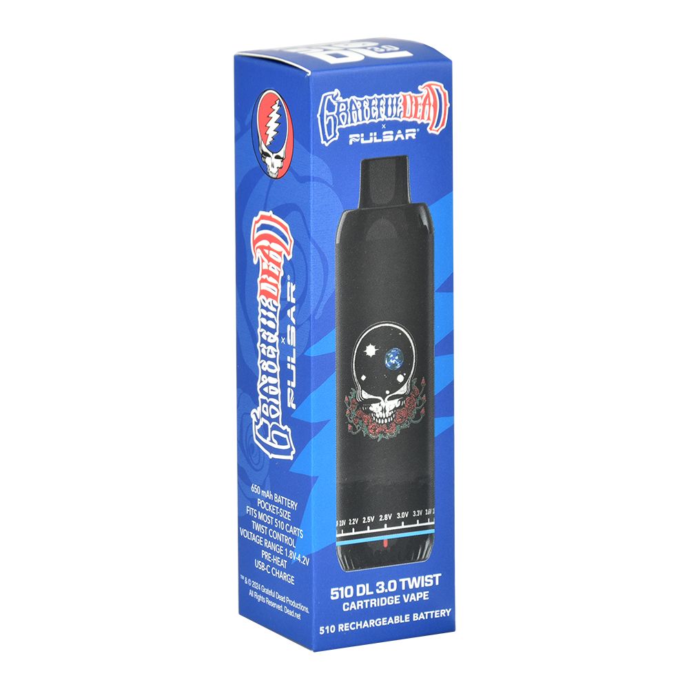 The front of the retail packaging for the Space Your Face Pulsar 510 DL 3.0 Twist, highlighting the psychedelic space theme and the "Twist" variable voltage branding.
