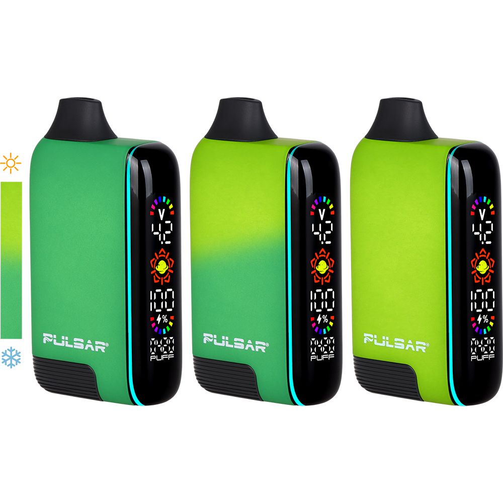 Pulsar 510 DL 5.0 Thermo in Acid Splash, highlighting the color-changing tech as it shifts from a subtle cold Green to a vivid, heated Neon Green during use.