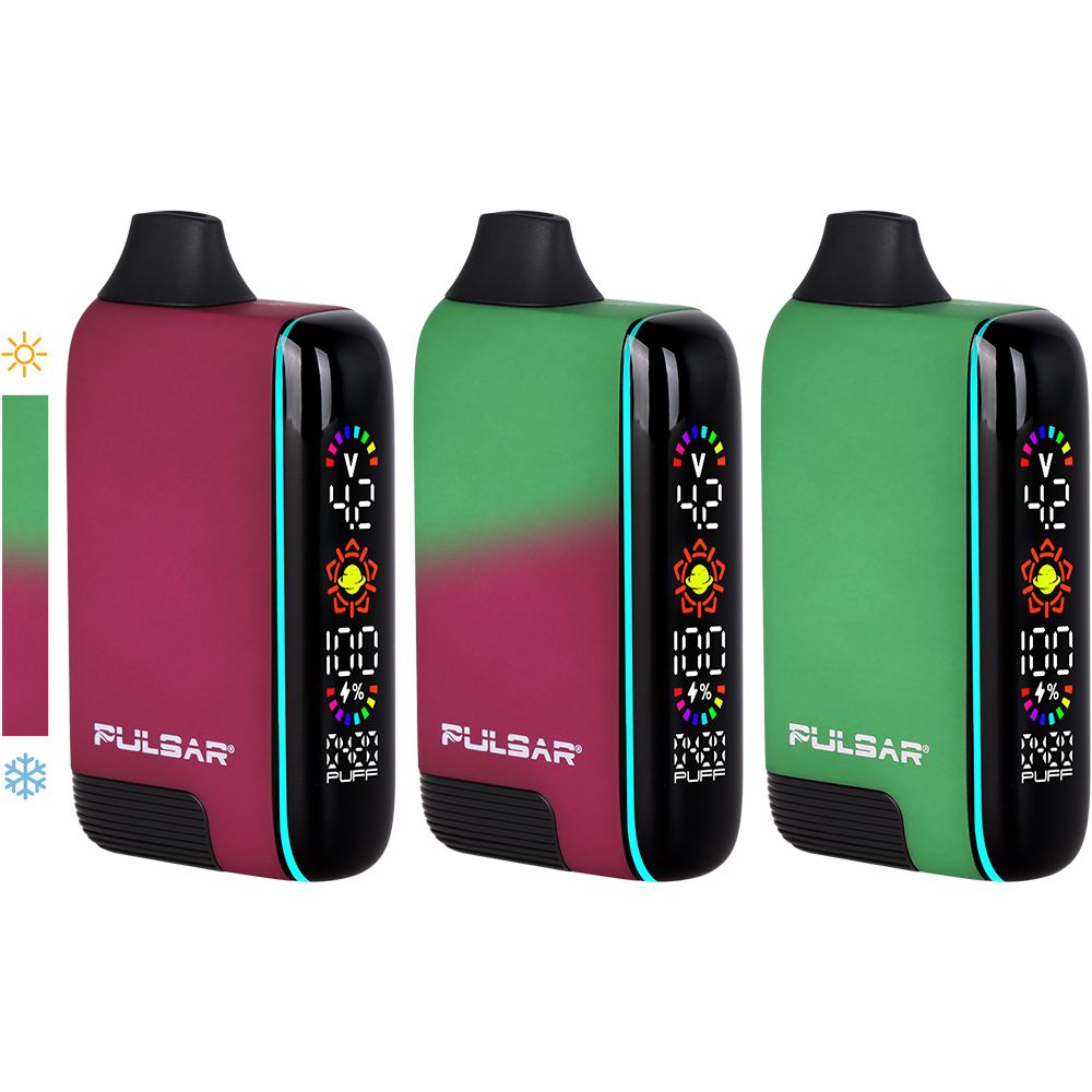 Pulsar 510 DL 5.0 Thermo in Fairy Fire, demonstrating the dynamic color shift from its cold Pink state to its heat-reactive bright Green state, showing the full range of the thermal transition.