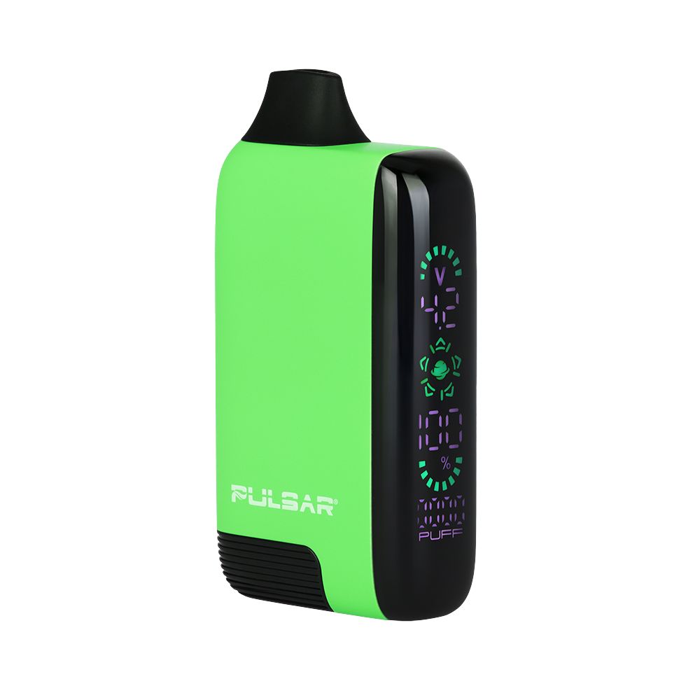 The Pulsar 510 DL 5.0 in Green, showcasing the high-definition digital display and the sleek, pocket-friendly vape bar design.
