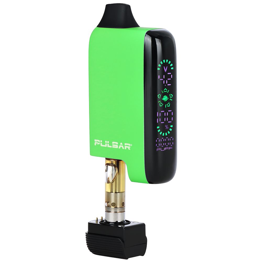 Pulsar 510 DL 5.0 in a vibrant Green, featuring a side-by-side view of the magnetic shell and the internal cartridge chamber.