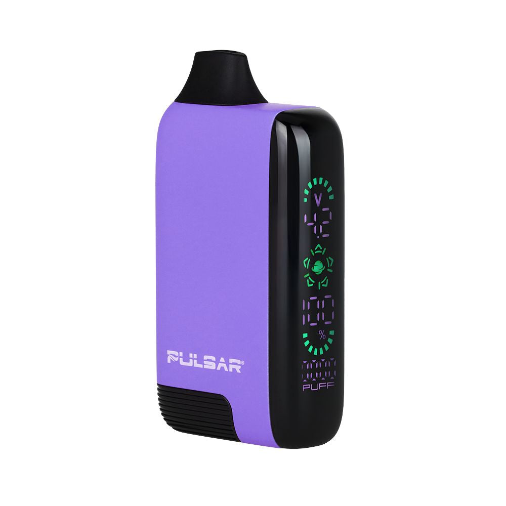 The Pulsar 510 DL 5.0 in Purple, highlighting the large OLED screen and the sophisticated matte finish of the 1000mAh battery body.