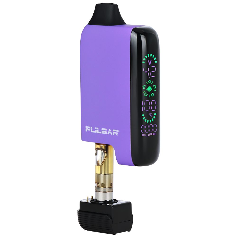 Pulsar 510 DL 5.0 in Purple, illustrating the discreet "hidden cartridge" design with the cover slid back to show the atomizer connection.