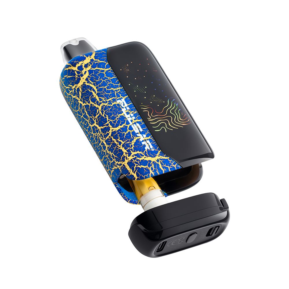 Pulsar 510 DL 6.0 Blue Crackle series disassembled to demonstrate the concealed internal cartridge chamber and magnetic base.