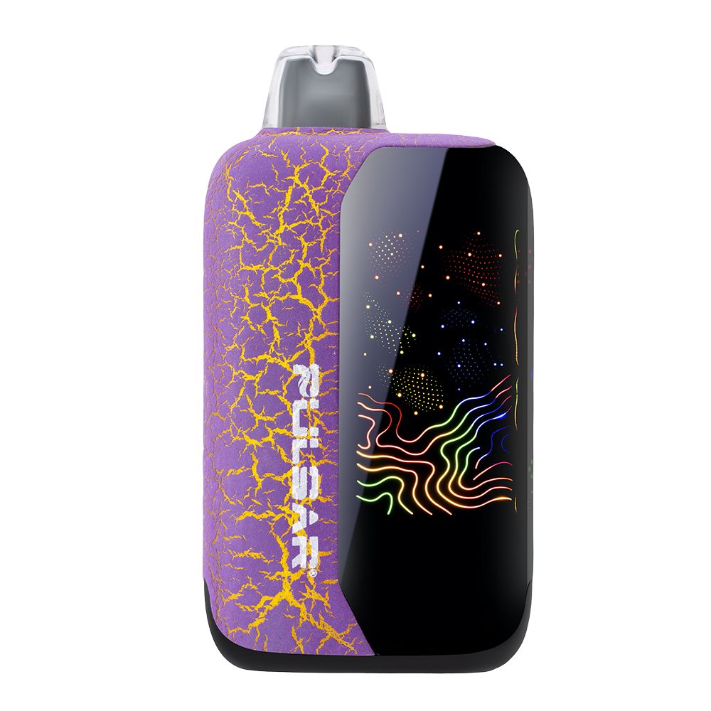 Pulsar 510 DL 6.0 1000mAh Vape Bar in Purple Crackle finish with an active LCD screen showing voltage and battery levels.