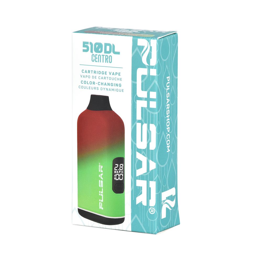 Official individual packaging for the Pulsar 510 DL Centro Thermal 510 battery, highlighting the thermochromic color-changing feature and digital display.