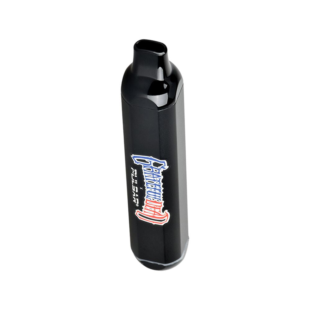 A top-down perspective from the rear of the Space Your Face Pulsar 510 DL, showcasing the contoured mouthpiece and the seamless build of the protective cartridge housing.