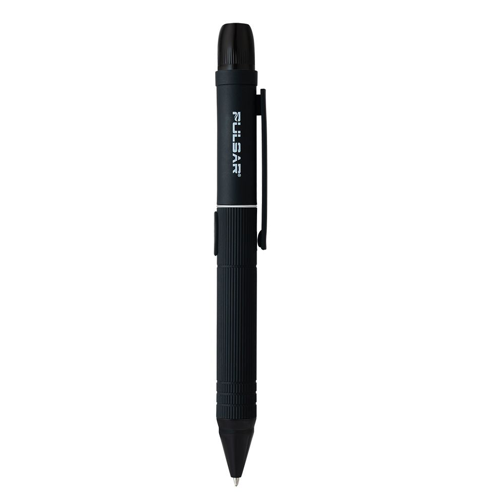 The Pulsar 510 DL Scribe in Black, shown fully capped. This image highlights its seamless resemblance to a high-end executive writing instrument, complete with a pocket clip and professional finish.