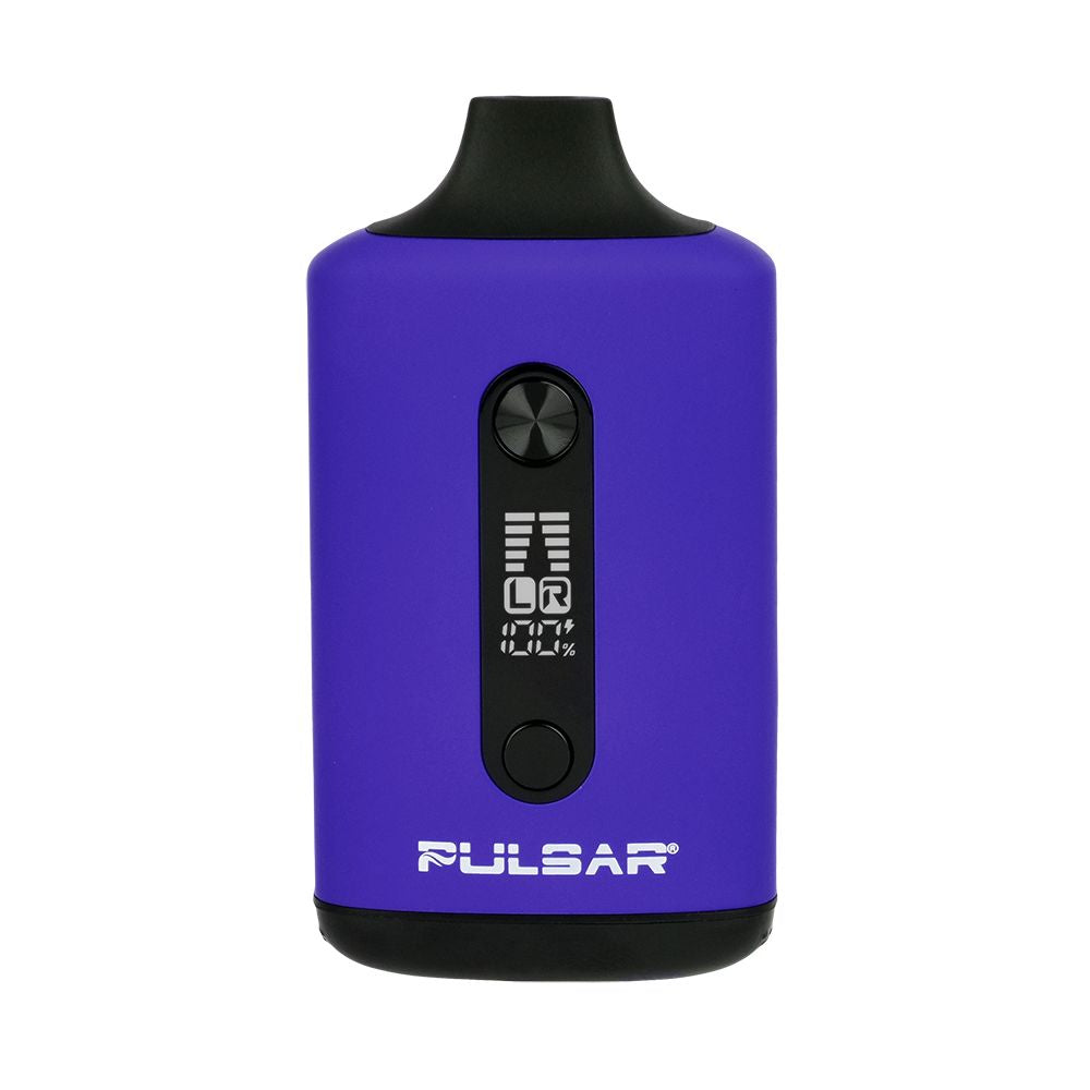 Pulsar 510 DL Tandem Dual Cartridge Vape Bar in Thermal Crystal Ball, showing the purplish-blue heat-reactive finish and the integrated LCD digital display for voltage tracking.