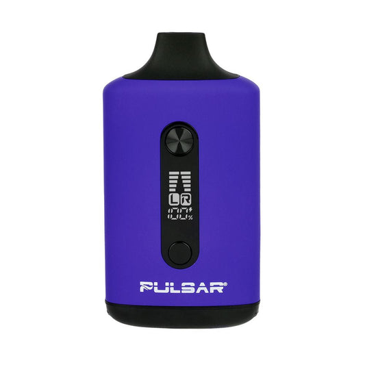 Pulsar 510 DL Tandem Dual Cartridge Vape Bar in Thermal Crystal Ball, showing the purplish-blue heat-reactive finish and the integrated LCD digital display for voltage tracking.