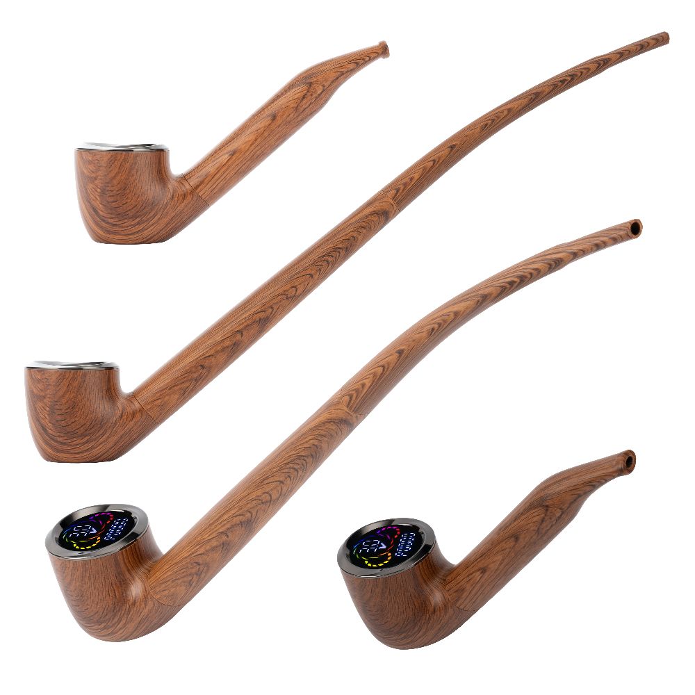 Pulsar 510 DL Wizard Pipe in Bewitched Briar, showing four units in a light, natural wood-grain aesthetic with both long and short stem configurations for a customized vaping experience.