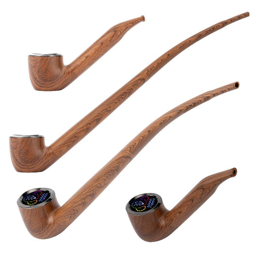 Pulsar 510 DL Wizard Pipe in Bewitched Briar, showing four units in a light, natural wood-grain aesthetic with both long and short stem configurations for a customized vaping experience.