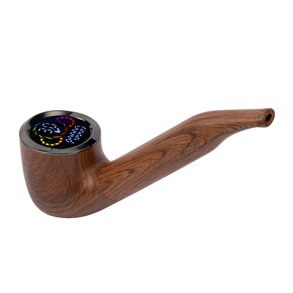 Pulsar 510 DL Wizard Pipe in Bewitched Briar, shown fully assembled with the short stem mouthpiece for a compact, traditional pipe-style vape profile.