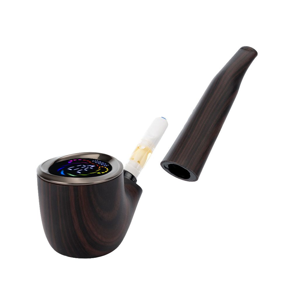 Pulsar 510 DL Wizard Pipe in Ensorcelled Ebony with the short stem detached to reveal a concealed 510 cartridge, highlighting the discreet "stealth" vaping capability.
