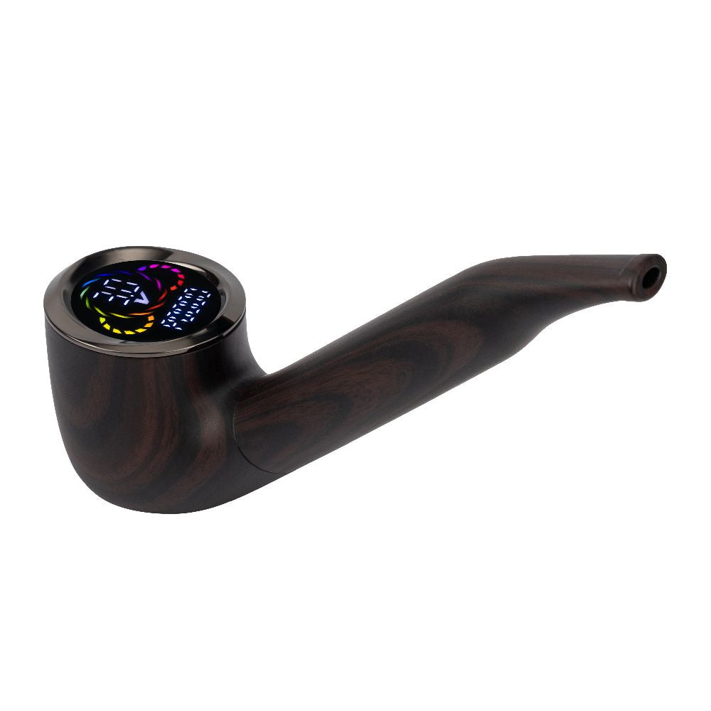 Pulsar 510 DL Wizard Pipe in Ensorcelled Ebony, featuring the short stem attached to the sleek, dark wood-grain body, illustrating its portable and discreet handheld size.