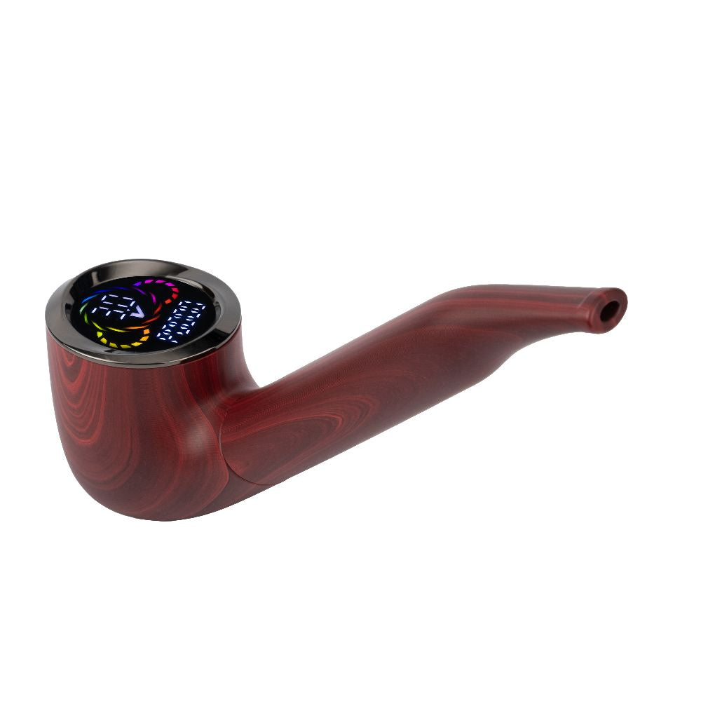 Pulsar 510 DL Wizard Pipe in Mystic Mahogany shown from the front with the short stem attached, highlighting the elegant wood-grain finish and ergonomic "bowl" grip.